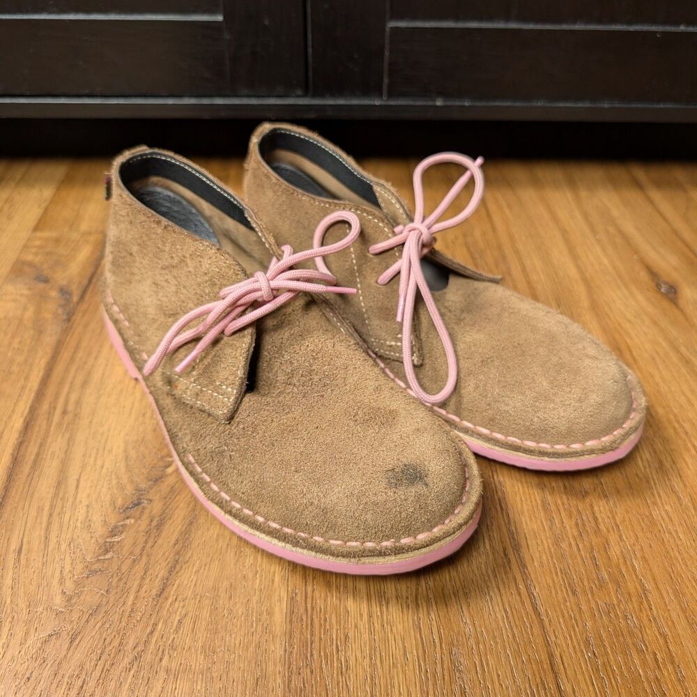Veldskoen Heritage Uhambo Chukka Boots Women SZ 7 Tan Suede Leather Pink Sole